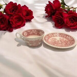 Spode Red and White Teacup and Saucer Set